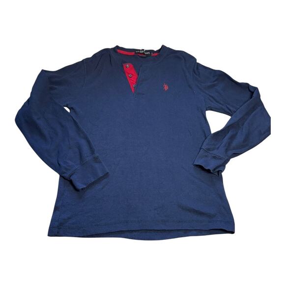 Mens U.S. Polo Assn.® Solid Thermal 3 Button Henley small Navy blue and red - Picture 2 of 4
